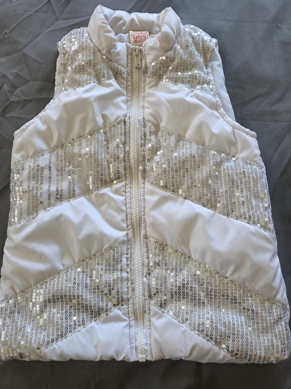 Faded Glory White Sequin Puffer Vest